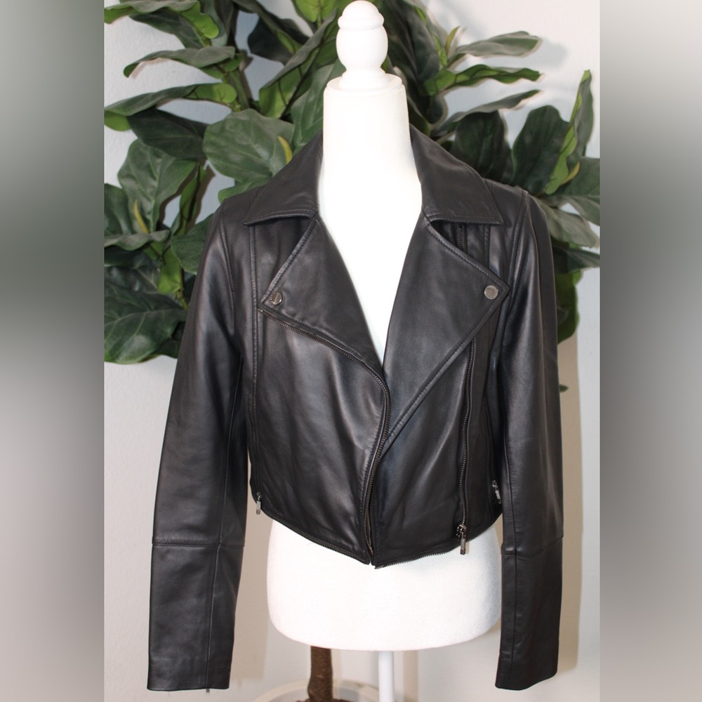 Ted Baker Black Yaswin 100% Ovine Leather Biker Jacket - Picture 6 of 17